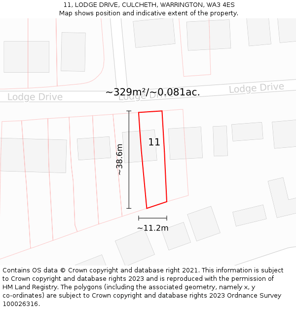 11, LODGE DRIVE, CULCHETH, WARRINGTON, WA3 4ES: Plot and title map