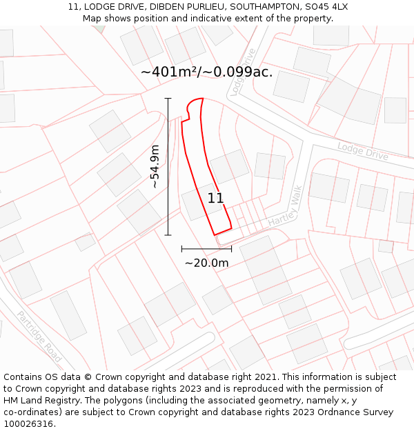 11, LODGE DRIVE, DIBDEN PURLIEU, SOUTHAMPTON, SO45 4LX: Plot and title map