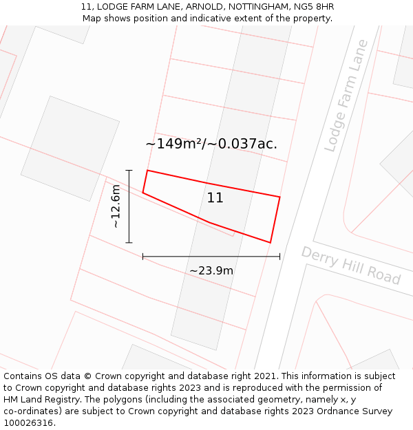 11, LODGE FARM LANE, ARNOLD, NOTTINGHAM, NG5 8HR: Plot and title map