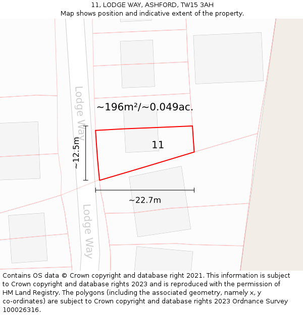 11, LODGE WAY, ASHFORD, TW15 3AH: Plot and title map