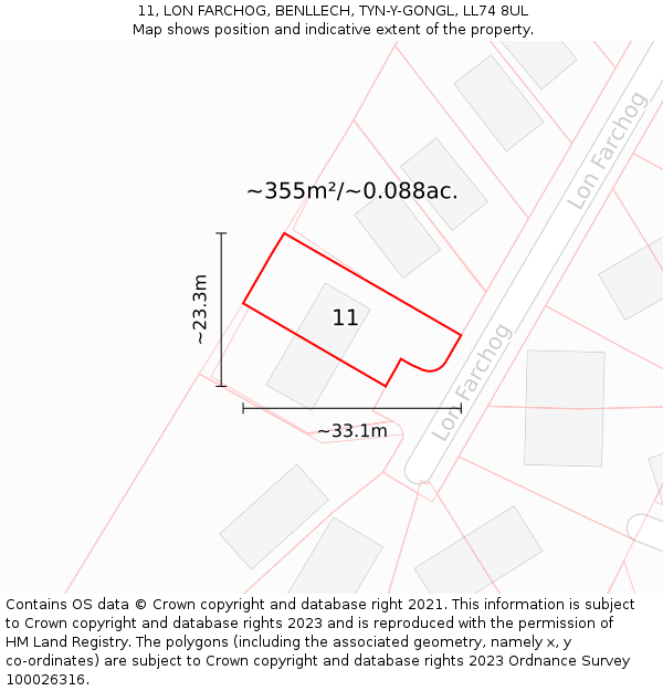 11, LON FARCHOG, BENLLECH, TYN-Y-GONGL, LL74 8UL: Plot and title map