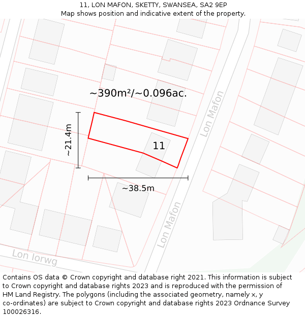 11, LON MAFON, SKETTY, SWANSEA, SA2 9EP: Plot and title map