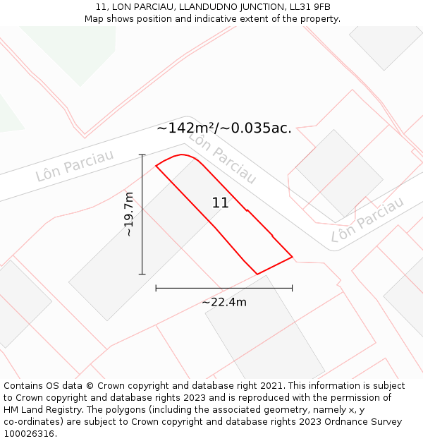 11, LON PARCIAU, LLANDUDNO JUNCTION, LL31 9FB: Plot and title map