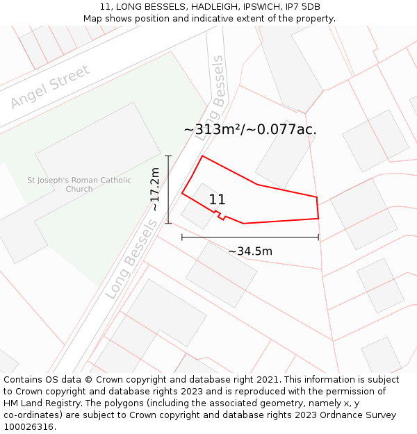 11, LONG BESSELS, HADLEIGH, IPSWICH, IP7 5DB: Plot and title map