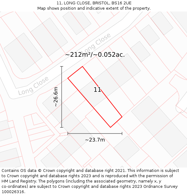 11, LONG CLOSE, BRISTOL, BS16 2UE: Plot and title map
