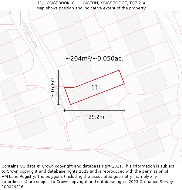 11, LONGBROOK, CHILLINGTON, KINGSBRIDGE, TQ7 2LX: Plot and title map