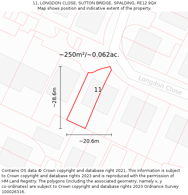 11, LONGDON CLOSE, SUTTON BRIDGE, SPALDING, PE12 9QX: Plot and title map