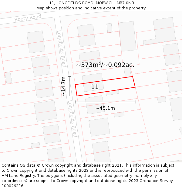 11, LONGFIELDS ROAD, NORWICH, NR7 0NB: Plot and title map