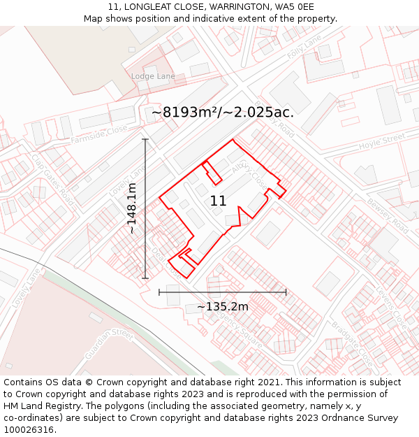 11, LONGLEAT CLOSE, WARRINGTON, WA5 0EE: Plot and title map