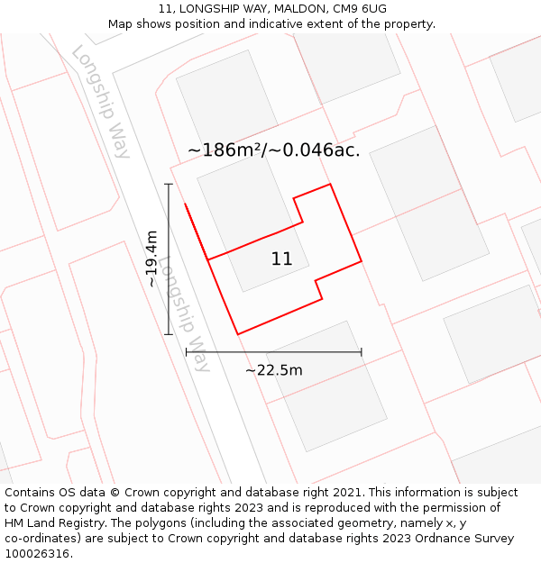 11, LONGSHIP WAY, MALDON, CM9 6UG: Plot and title map