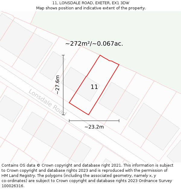 11, LONSDALE ROAD, EXETER, EX1 3DW: Plot and title map