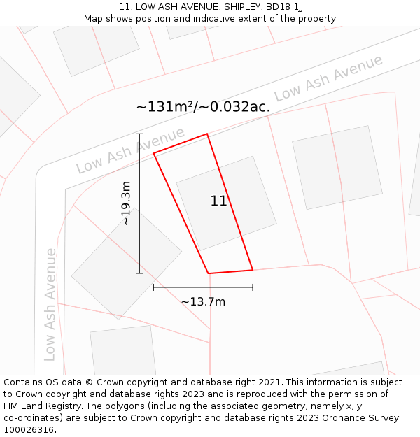 11, LOW ASH AVENUE, SHIPLEY, BD18 1JJ: Plot and title map