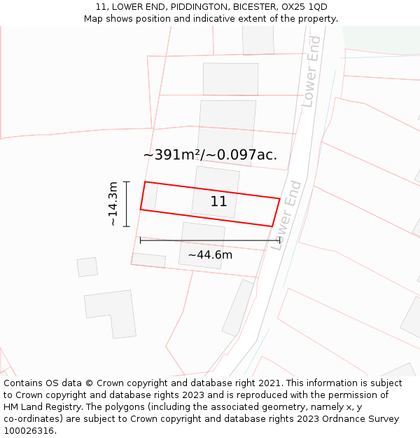 11, LOWER END, PIDDINGTON, BICESTER, OX25 1QD: Plot and title map