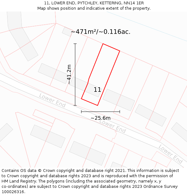 11, LOWER END, PYTCHLEY, KETTERING, NN14 1ER: Plot and title map