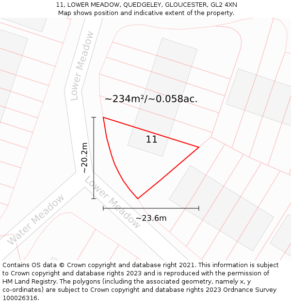 11, LOWER MEADOW, QUEDGELEY, GLOUCESTER, GL2 4XN: Plot and title map