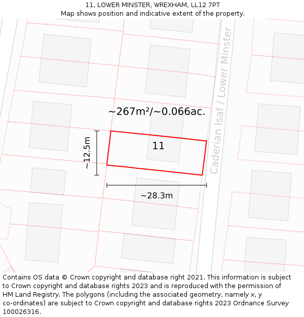 11, LOWER MINSTER, WREXHAM, LL12 7PT: Plot and title map