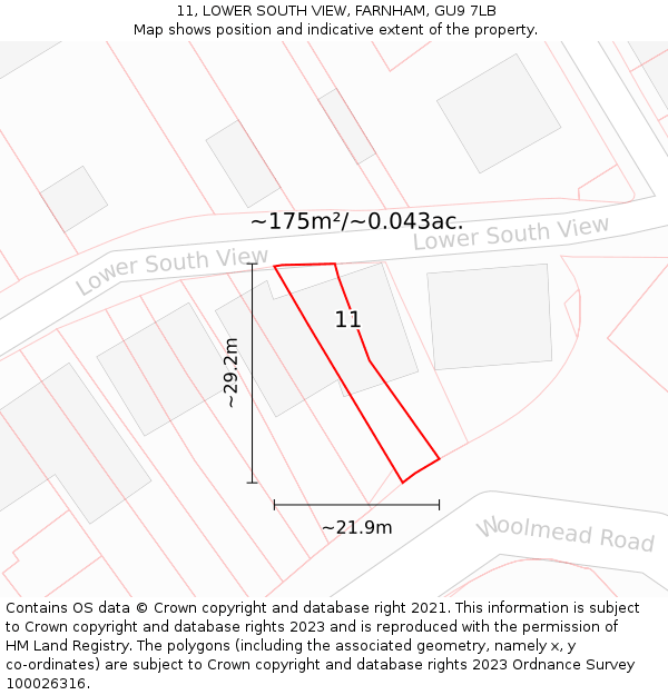 11, LOWER SOUTH VIEW, FARNHAM, GU9 7LB: Plot and title map