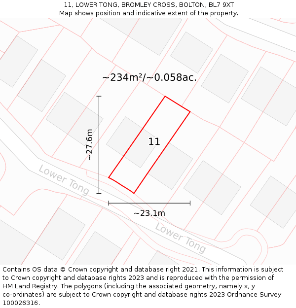 11, LOWER TONG, BROMLEY CROSS, BOLTON, BL7 9XT: Plot and title map