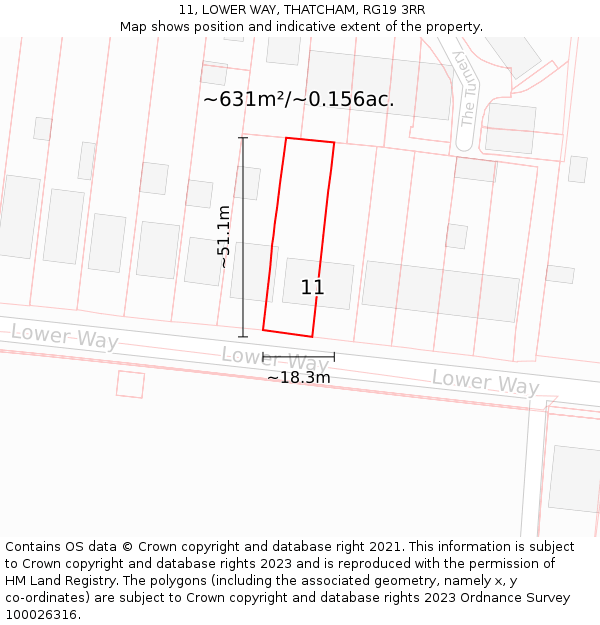 11, LOWER WAY, THATCHAM, RG19 3RR: Plot and title map