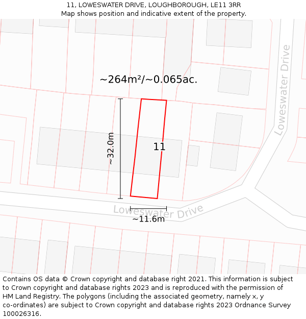 11, LOWESWATER DRIVE, LOUGHBOROUGH, LE11 3RR: Plot and title map