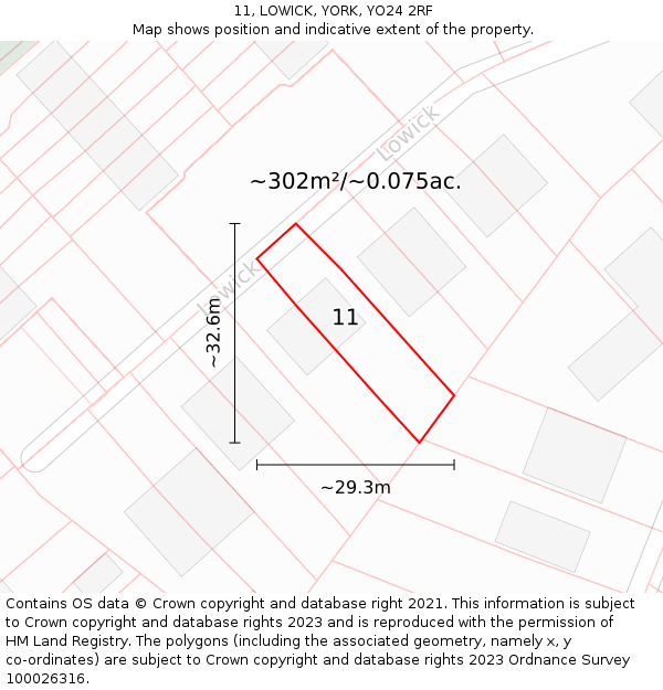 11, LOWICK, YORK, YO24 2RF: Plot and title map