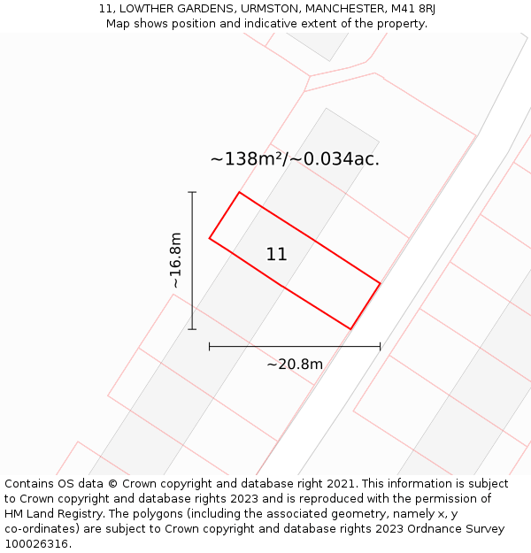 11, LOWTHER GARDENS, URMSTON, MANCHESTER, M41 8RJ: Plot and title map