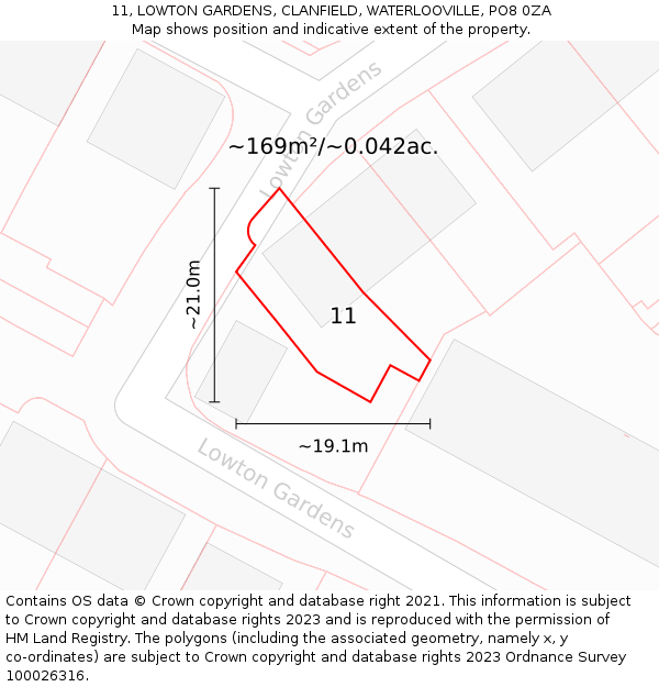 11, LOWTON GARDENS, CLANFIELD, WATERLOOVILLE, PO8 0ZA: Plot and title map
