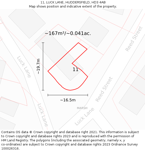 11, LUCK LANE, HUDDERSFIELD, HD3 4AB: Plot and title map