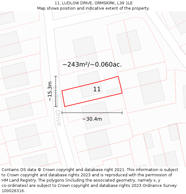 11, LUDLOW DRIVE, ORMSKIRK, L39 1LE: Plot and title map