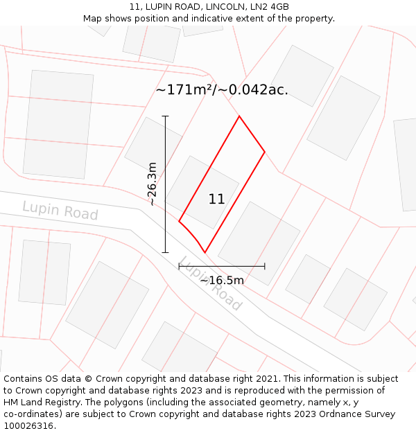 11, LUPIN ROAD, LINCOLN, LN2 4GB: Plot and title map