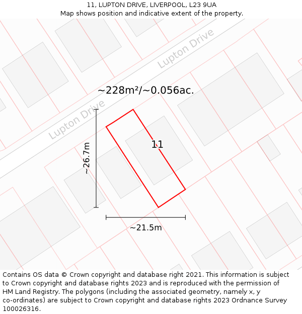 11, LUPTON DRIVE, LIVERPOOL, L23 9UA: Plot and title map