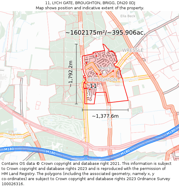 11, LYCH GATE, BROUGHTON, BRIGG, DN20 0DJ: Plot and title map