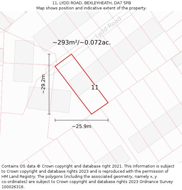 11, LYDD ROAD, BEXLEYHEATH, DA7 5PB: Plot and title map