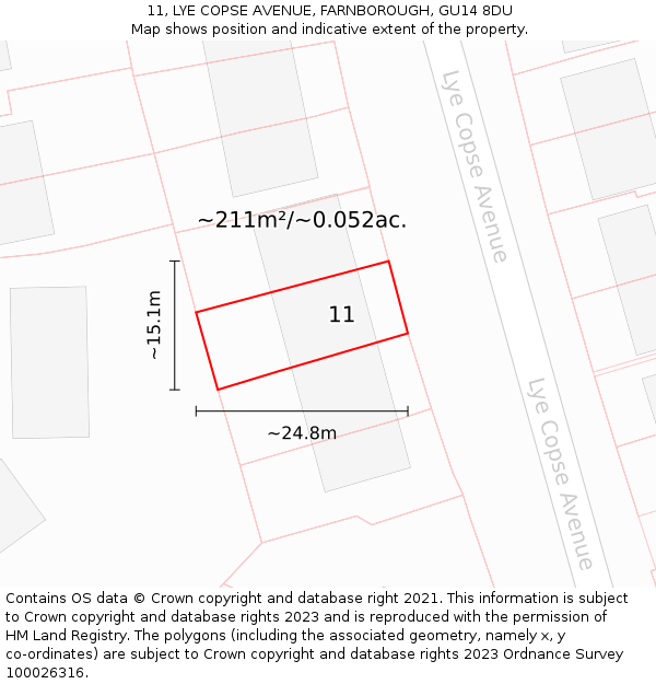 11, LYE COPSE AVENUE, FARNBOROUGH, GU14 8DU: Plot and title map