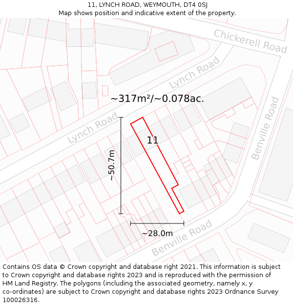 11, LYNCH ROAD, WEYMOUTH, DT4 0SJ: Plot and title map