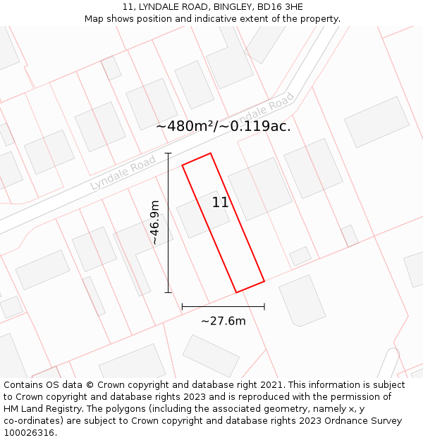 11, LYNDALE ROAD, BINGLEY, BD16 3HE: Plot and title map