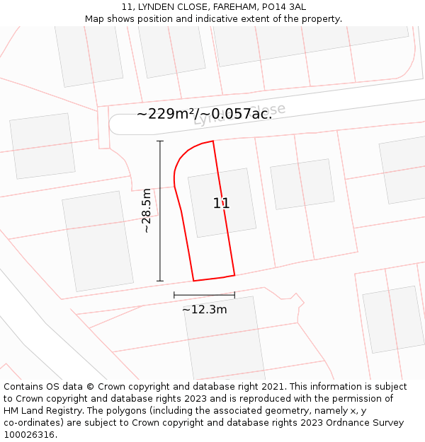 11, LYNDEN CLOSE, FAREHAM, PO14 3AL: Plot and title map