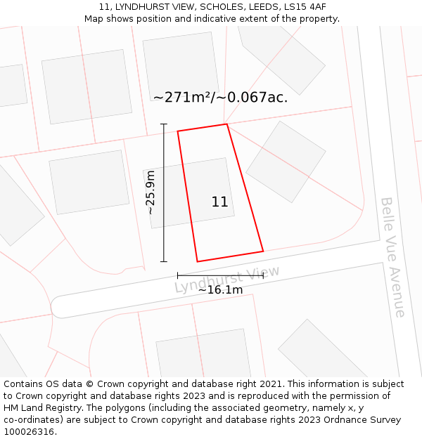11, LYNDHURST VIEW, SCHOLES, LEEDS, LS15 4AF: Plot and title map