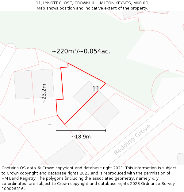 11, LYNOTT CLOSE, CROWNHILL, MILTON KEYNES, MK8 0DJ: Plot and title map