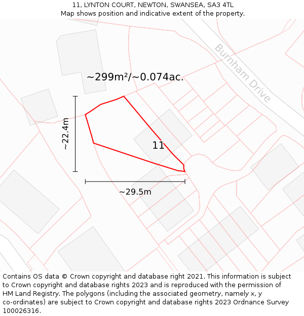 11, LYNTON COURT, NEWTON, SWANSEA, SA3 4TL: Plot and title map