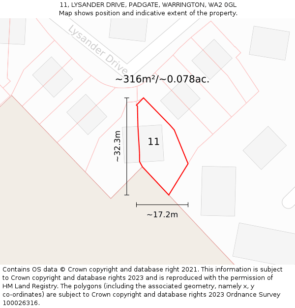 11, LYSANDER DRIVE, PADGATE, WARRINGTON, WA2 0GL: Plot and title map