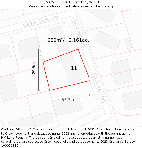 11, MACKEREL HALL, ROYSTON, SG8 5BS: Plot and title map