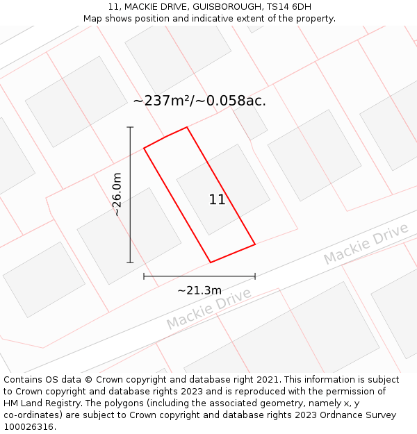11, MACKIE DRIVE, GUISBOROUGH, TS14 6DH: Plot and title map