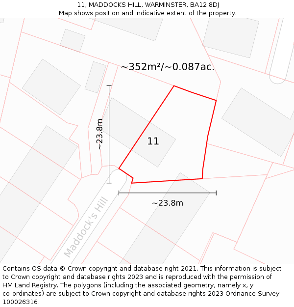 11, MADDOCKS HILL, WARMINSTER, BA12 8DJ: Plot and title map