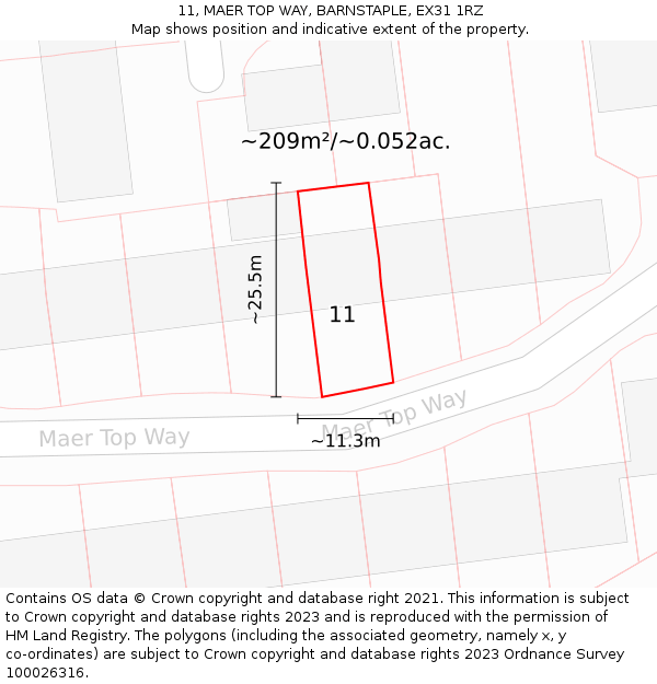 11, MAER TOP WAY, BARNSTAPLE, EX31 1RZ: Plot and title map