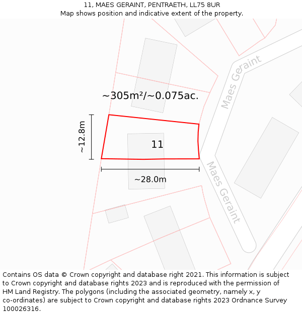 11, MAES GERAINT, PENTRAETH, LL75 8UR: Plot and title map