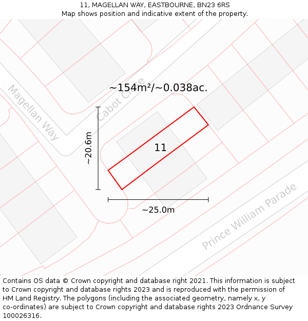 11, MAGELLAN WAY, EASTBOURNE, BN23 6RS: Plot and title map