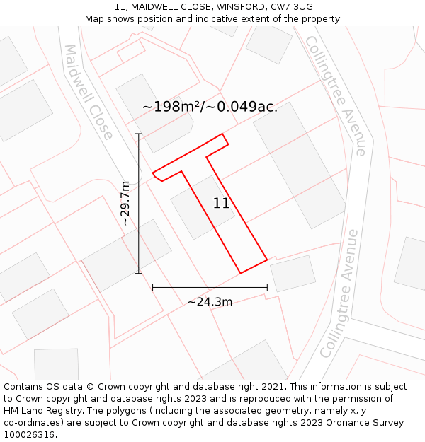 11, MAIDWELL CLOSE, WINSFORD, CW7 3UG: Plot and title map