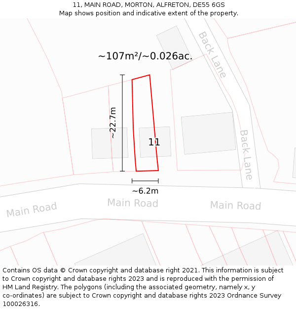 11, MAIN ROAD, MORTON, ALFRETON, DE55 6GS: Plot and title map