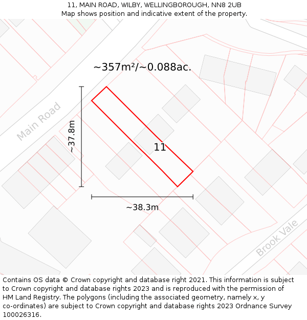 11, MAIN ROAD, WILBY, WELLINGBOROUGH, NN8 2UB: Plot and title map
